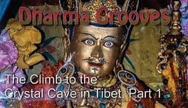 Tibetan statue with "Dharma Grooves" text overlay.