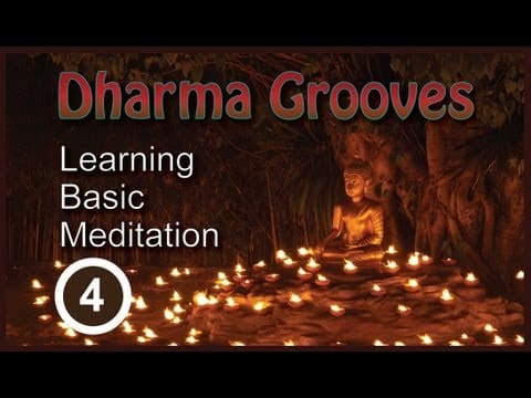 Dharma Grooves meditation with candlelit Buddha statue.