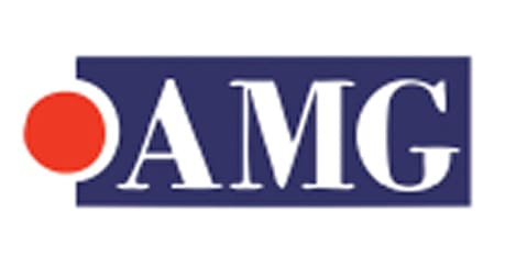 Blue logo with white letters spelling 'AMO'.