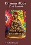 Golden Buddha statue on colorful floral book cover
