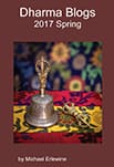 Buddhist bell on colorful patterned cloth