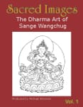 Red book cover with seated Buddhist deity