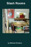 Cluttered storage room with books and artwork