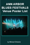 Concert stage with blue lights and audience