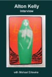 Green robed figure with black wings, red background
